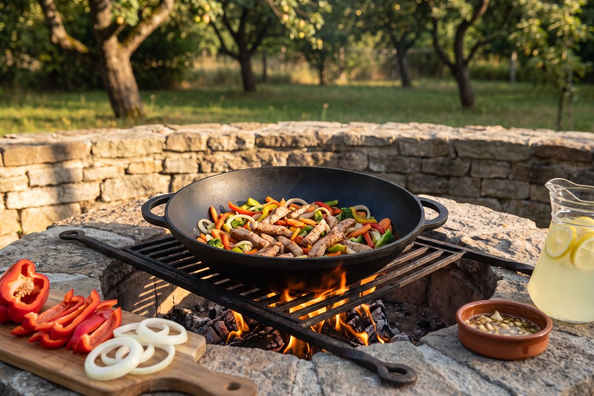 Каструля чавунна WOK 4,5 л з чавунною кришкою ТМ СІТОН: свинина з овочами