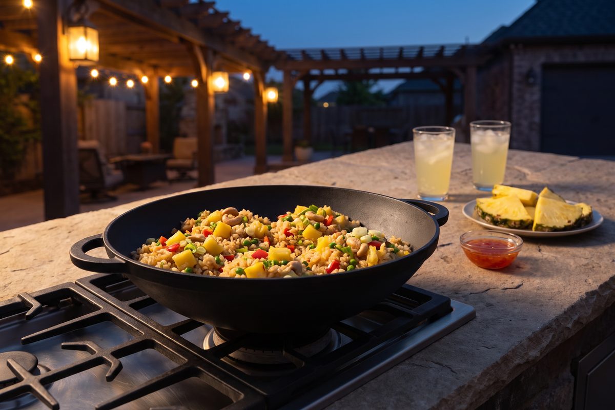 Кастрюля чугунная WOK 4,5 л со стеклянной крышкой ТМ СИТОН: жареный рис с ананасом