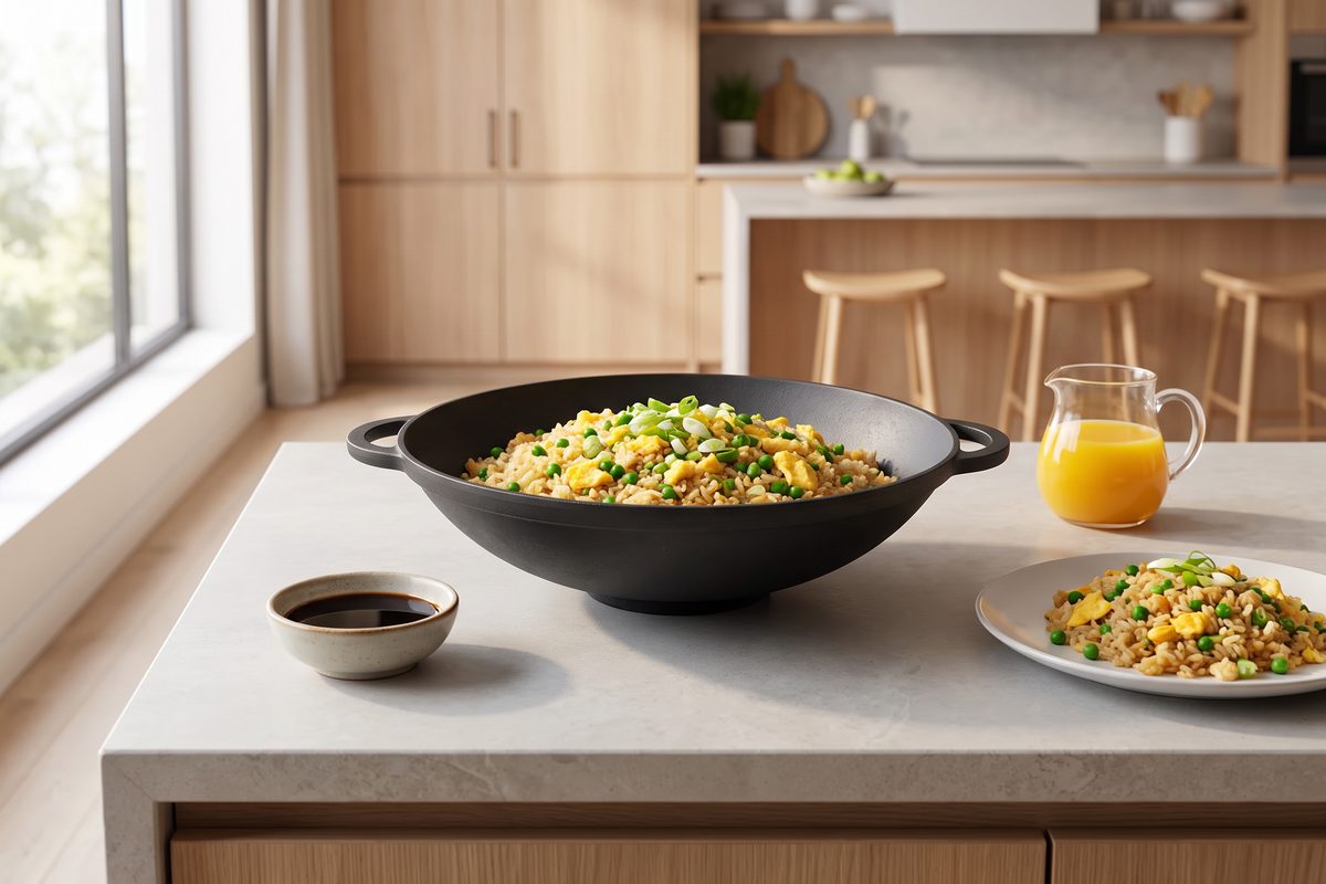 Каструля чавунна WOK 4,5 л ТМ СІТОН: смажений рис з яйцем
