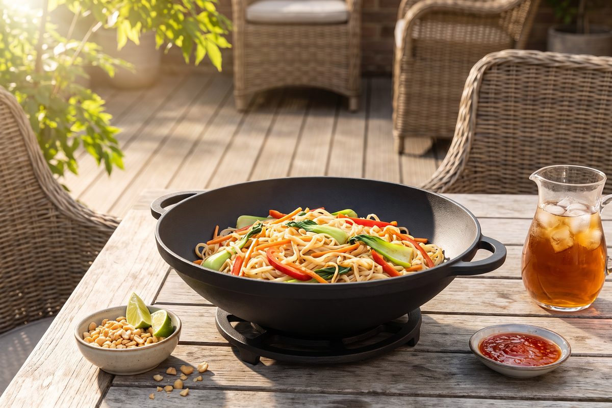 Каструля чавунна WOK 4,5 л ТМ СІТОН: рисова локшина з овочами